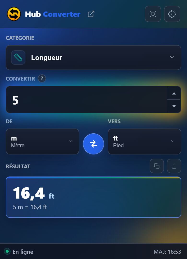 Hub Converter 1.3.2 : conversion de 5 mètres en pieds